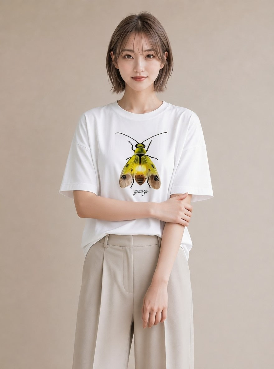 半袖Tシャツ レディース カブトムシ 昆虫 虫 イラスト 抜け感 ラフ レイヤード 白T YMAZO