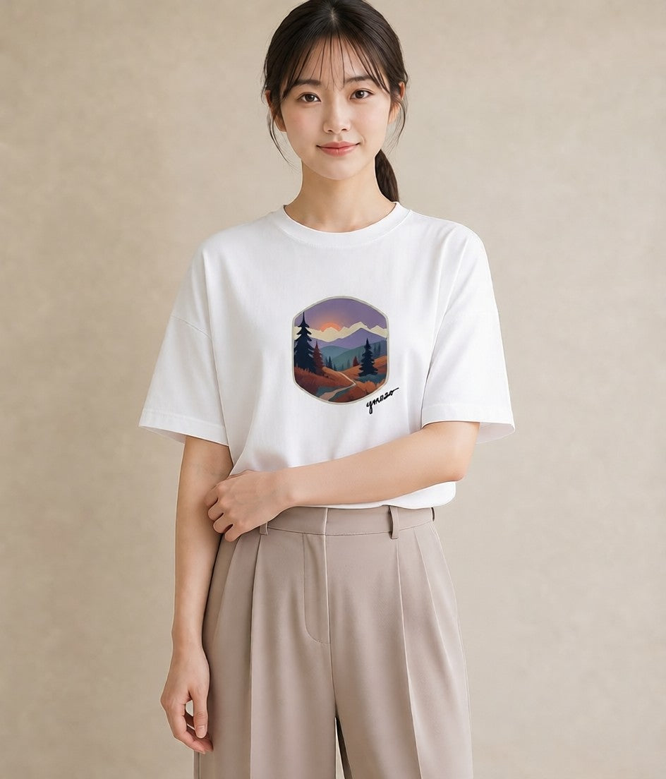 Tシャツ レディース 山 星空 宇宙 イラスト フェミニン 母娘コーデ 自分用 白T YMAZO