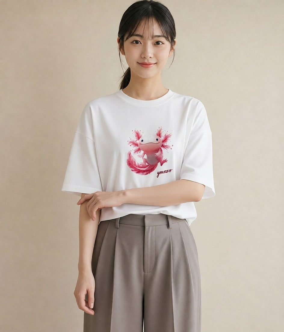 デザインTシャツ レディース ウーパールーパー ペット 動物 イラスト ヴィンテージ風 姉妹 送別ギフト 白T YMAZO