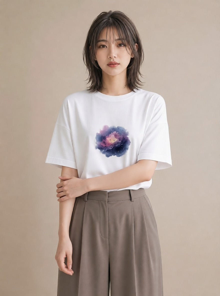 デザインTシャツ レディース 山羊座 星空 宇宙 イラスト レトロ 公園 ママ 白T YMAZO