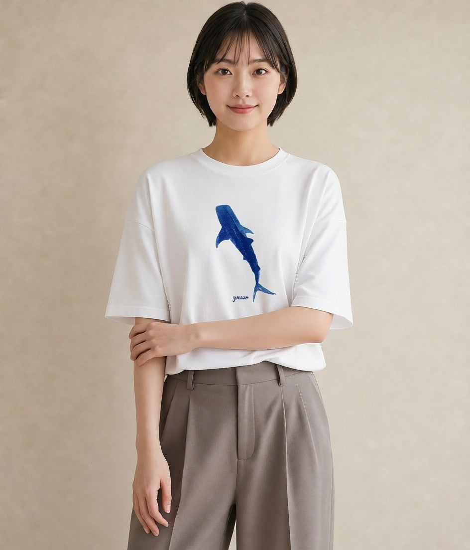 半袖Tシャツ レディース サメ 海の生き物 海 イラスト 20代 カジュアルコーデ 白T YMAZO