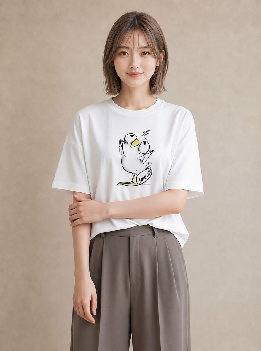 グラフィックTシャツ レディース ことり ペット 動物 イラスト 水彩風 レイヤード 友達ギフト 白T YMAZO