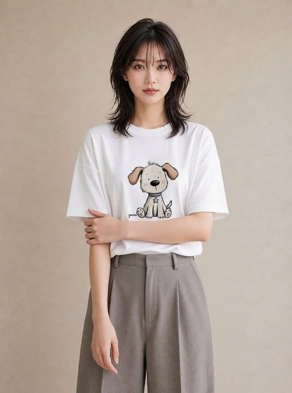 半袖Tシャツ レディース わんちゃん 犬 いぬ イラスト ポップ 旅行 母娘コーデ 白T YMAZO