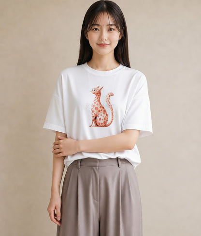 半袖Tシャツ レディース 猫の手 猫 ねこ イラスト 北欧風 誕生日プレゼント 綿100 白T YMAZO