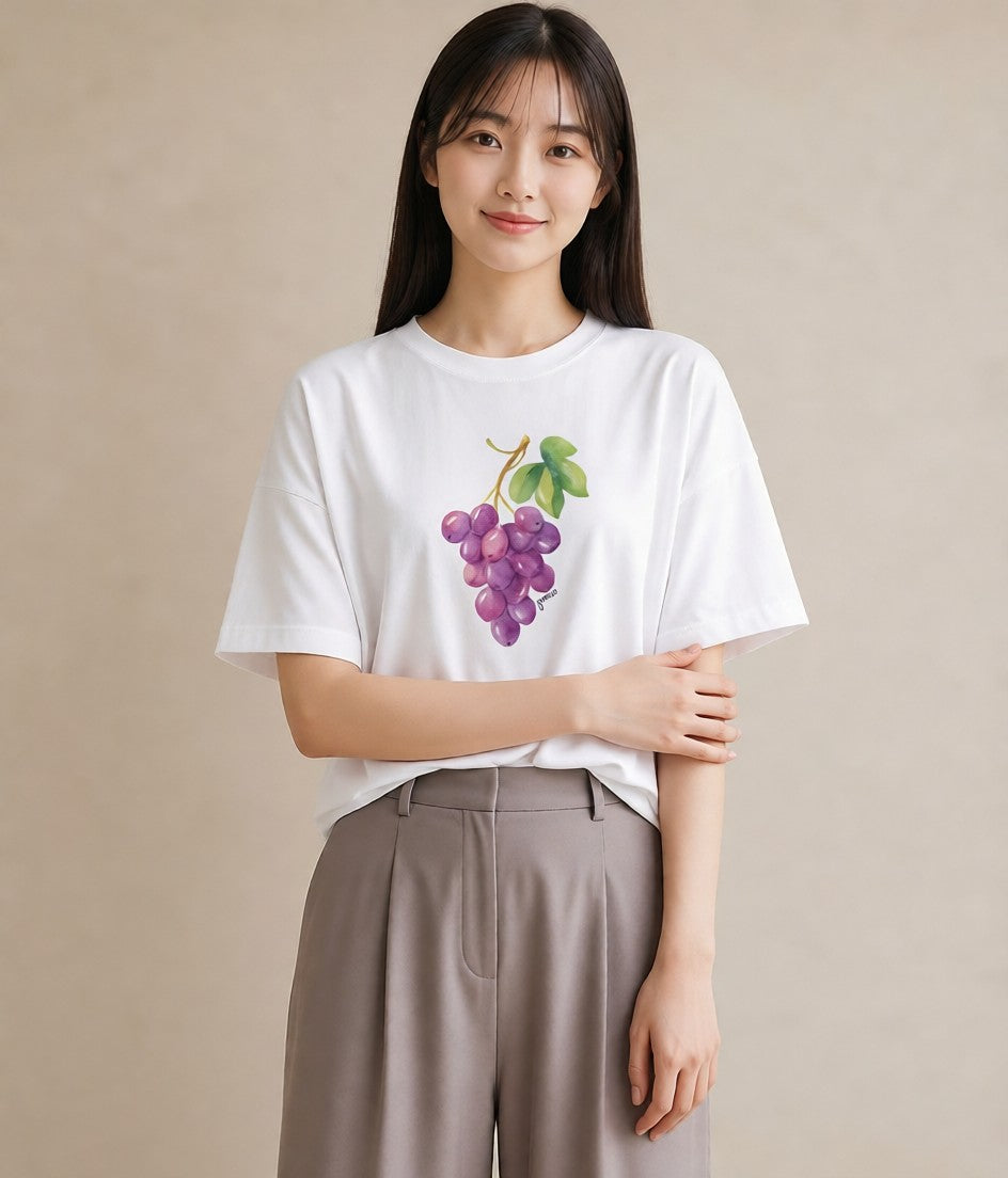 半袖Tシャツ レディース つる 植物 ボタニカル イラスト 水彩風 ラフ レイヤード 白T YMAZO