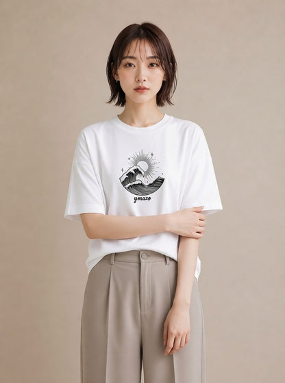 Tシャツ レディース 海 リゾート 夏 イラスト ユニーク 綿100 デート 白T YMAZO