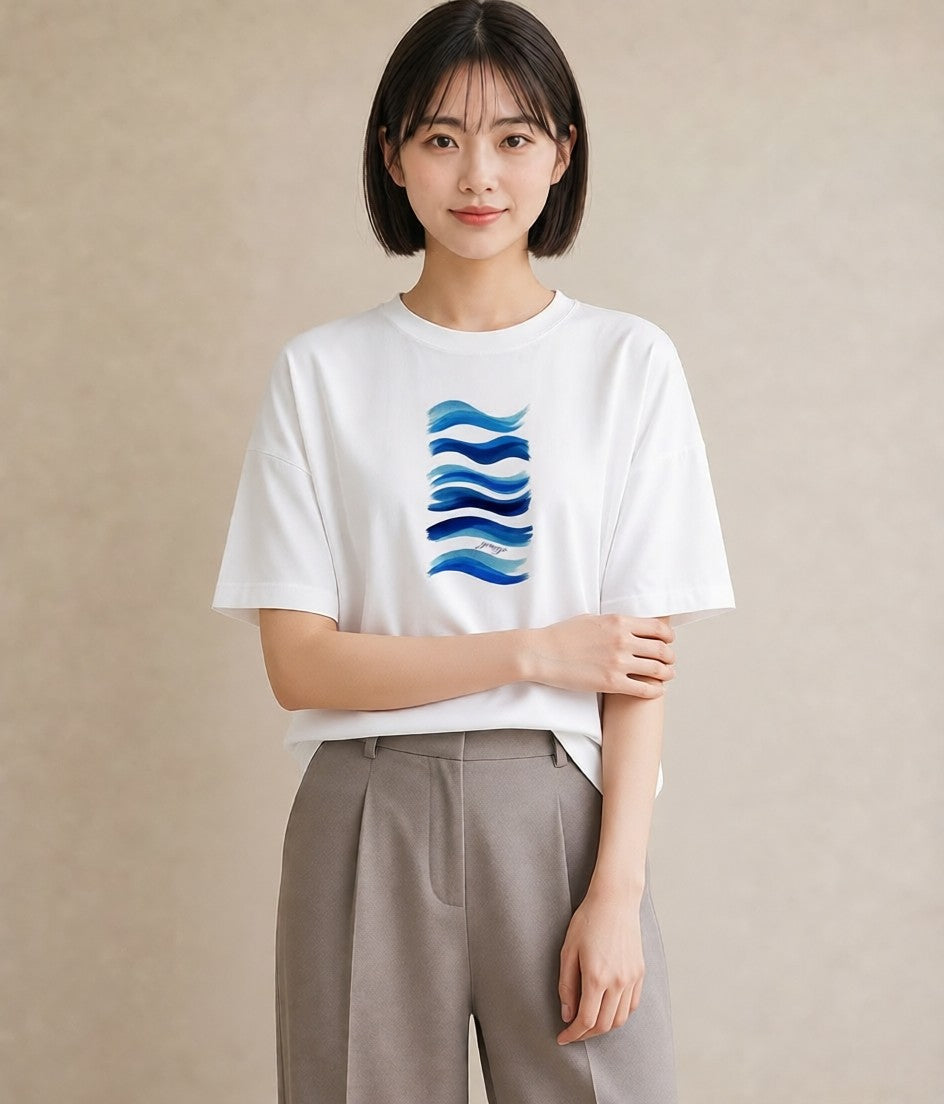デザインTシャツ レディース 海 星空 宇宙 イラスト 普段使い ホワイトデー 春服 白T YMAZO