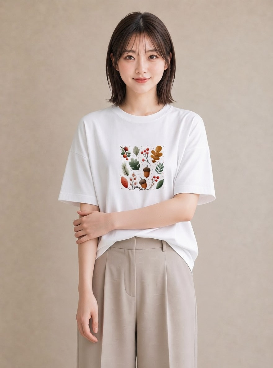 半袖Tシャツ レディース 実り 植物 ボタニカル イラスト ユニーク おしゃれギフト 社会人 白T YMAZO