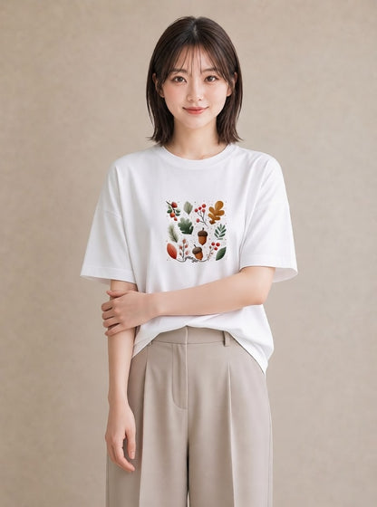 半袖Tシャツ レディース 実り 植物 ボタニカル イラスト ユニーク おしゃれギフト 社会人 白T YMAZO