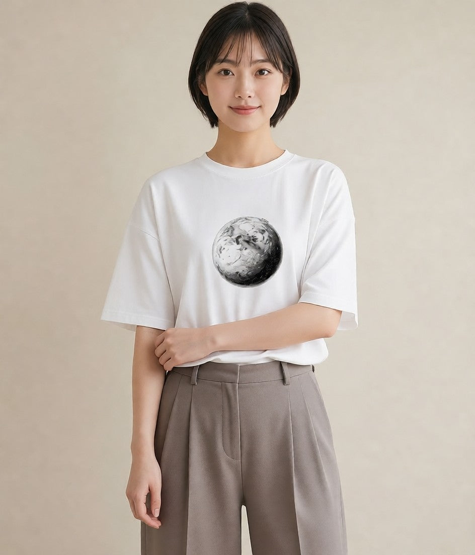 デザインTシャツ レディース プラネット 星空 宇宙 イラスト 線画 ビーチ デイリーウェア 白T YMAZO