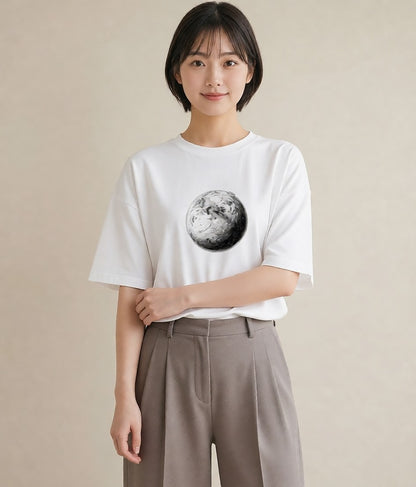 デザインTシャツ レディース プラネット 星空 宇宙 イラスト 線画 ビーチ デイリーウェア 白T YMAZO