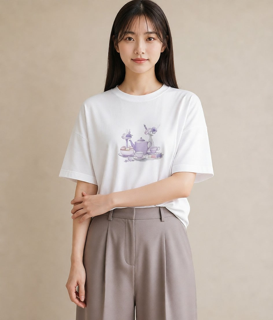 デザインTシャツ レディース 紅茶 食べ物 フード イラスト 手描き風 母娘コーデ 自分用 白T YMAZO