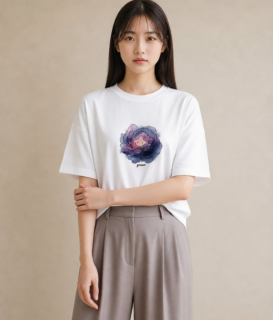 デザインTシャツ レディース 乙女座 星空 宇宙 イラスト カフェ巡り 女子会 白T YMAZO