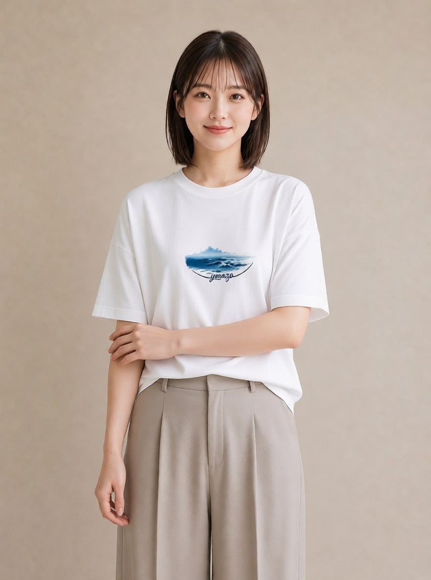 デザインTシャツ レディース 灯台 霧 海 ナチュラル アンティーク イラスト 個性的 姉妹 送別ギフト 白T YMAZO