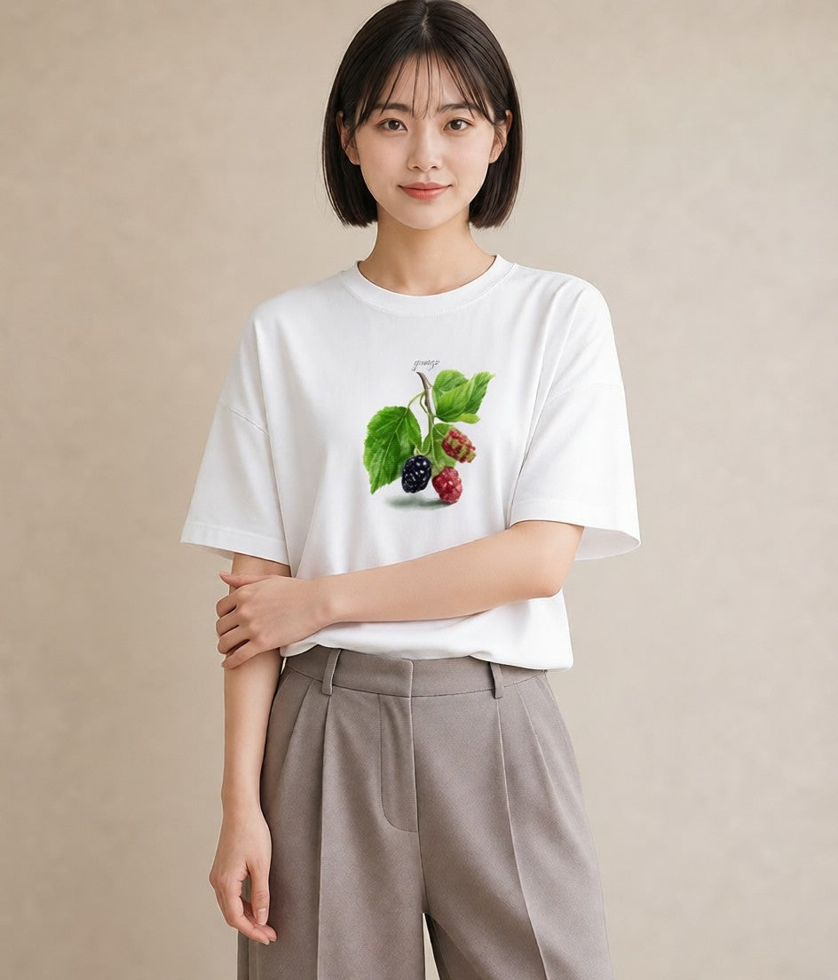 Tシャツ レディース 木の実 植物 ボタニカル イラスト ポップ レイヤード 友達ギフト 白T YMAZO