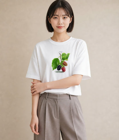 Tシャツ レディース 木の実 植物 ボタニカル イラスト ポップ レイヤード 友達ギフト 白T YMAZO