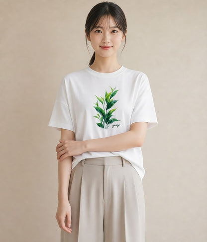 半袖Tシャツ レディース ハーブ 植物 ボタニカル イラスト 水彩風 親子 20代 白T YMAZO