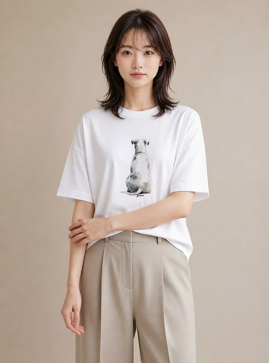 グラフィックTシャツ レディース いぬ 犬 ワンコ イラスト 個性的 在宅 公園 白T YMAZO