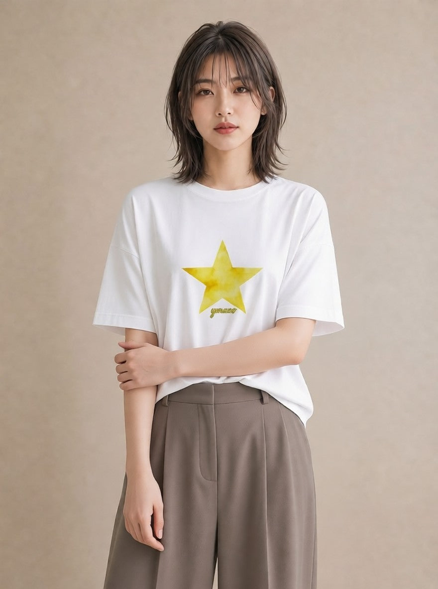 プリントTシャツ レディース 流れ星 星空 宇宙 イラスト 線画 在宅 公園 白T YMAZO