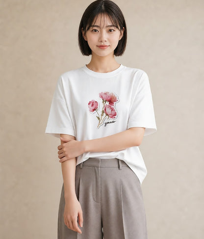 デザインTシャツ レディース 観葉植物 植物 ボタニカル イラスト ミセス 春コーデ 白T YMAZO
