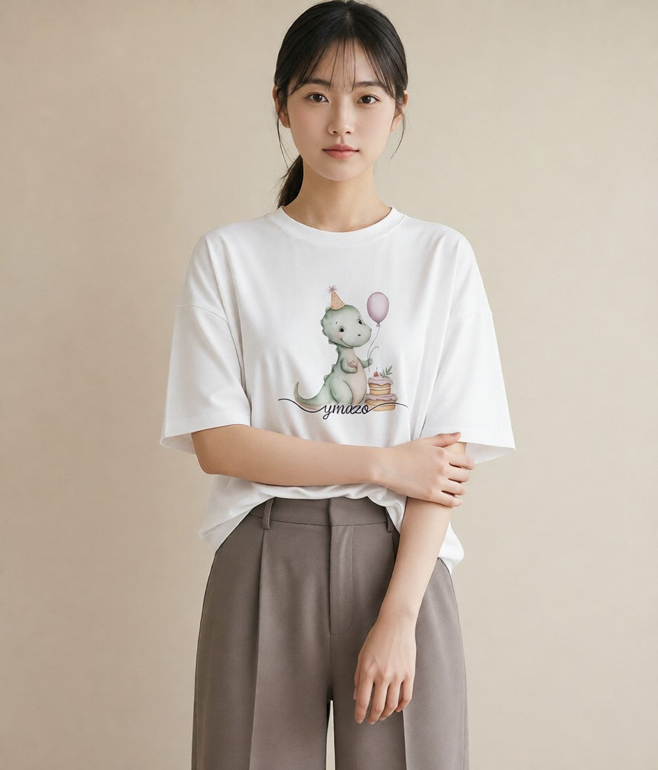 グラフィックTシャツ レディース カバ 動物 アニマル イラスト カフェコーデ 買い物 夏コーデ 白T YMAZO