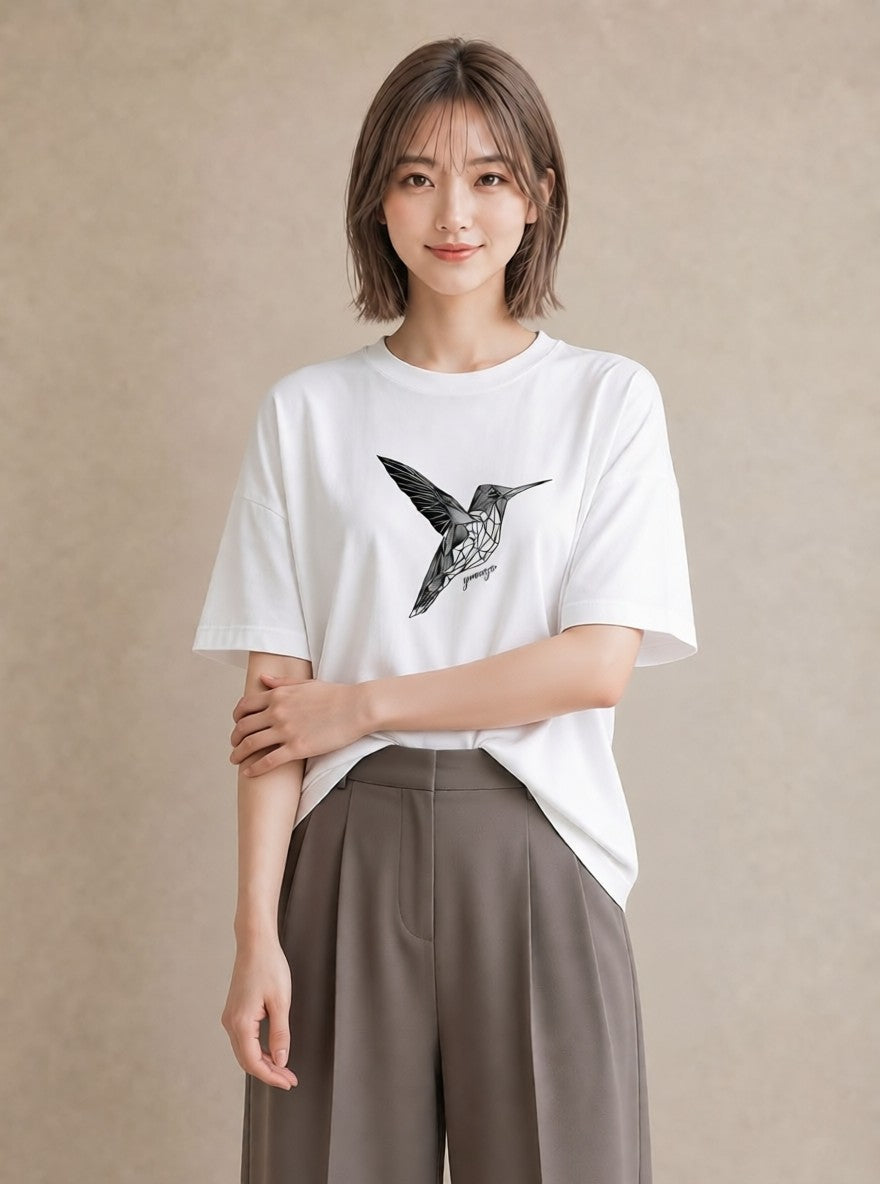 デザインTシャツ レディース 折り鶴 折り紙 ナチュラル アンティーク イラスト レトロ カフェ巡り 女子会 白T YMAZO
