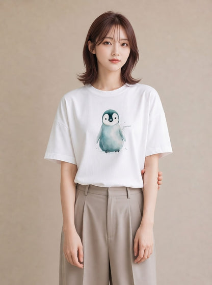デザインTシャツ レディース アザラシ 動物 アニマル イラスト 手描き風 買い物 夏コーデ 白T YMAZO