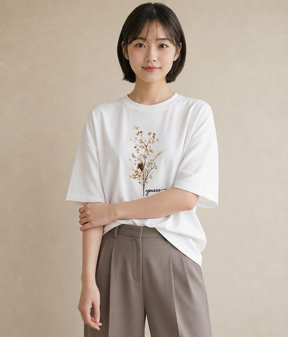 半袖Tシャツ レディース カスミソウ かすみ草 花 花柄 イラスト お洒落 デート 帰省 白T
