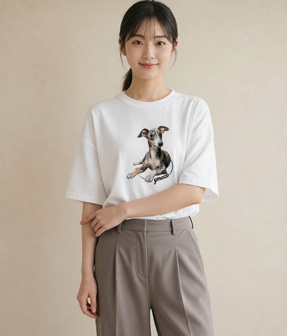 半袖Tシャツ レディース ミックス犬 犬 いぬ イラスト 上品 通勤 在宅 白T YMAZO