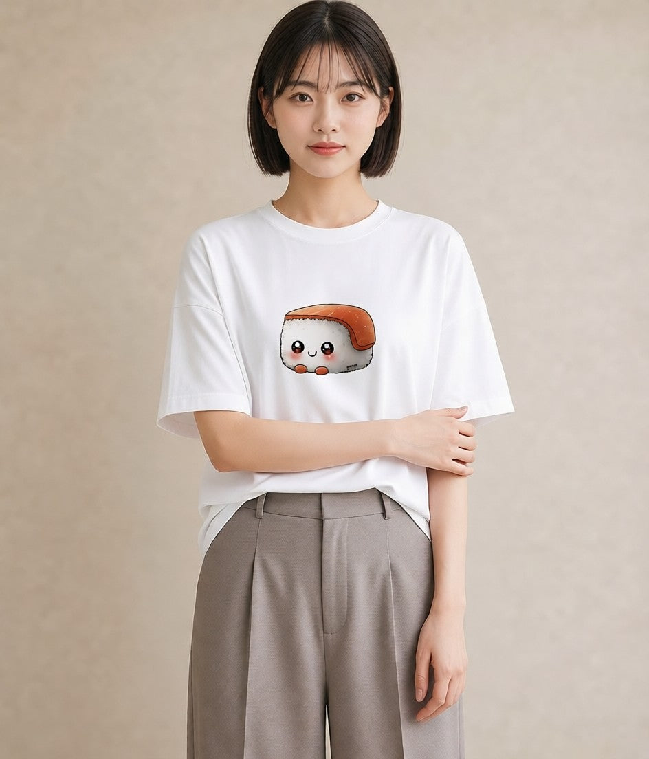 Tシャツ レディース おにぎり 食べ物 フード イラスト ユニーク ミセス 春コーデ 白T YMAZO