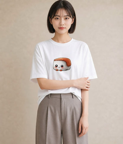 Tシャツ レディース おにぎり 食べ物 フード イラスト ユニーク ミセス 春コーデ 白T YMAZO