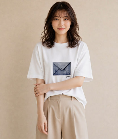 グラフィックTシャツ レディース 封蝋 手紙 アンティーク ナチュラル イラスト ボタニカル 女性 旅行用 白T YMAZO