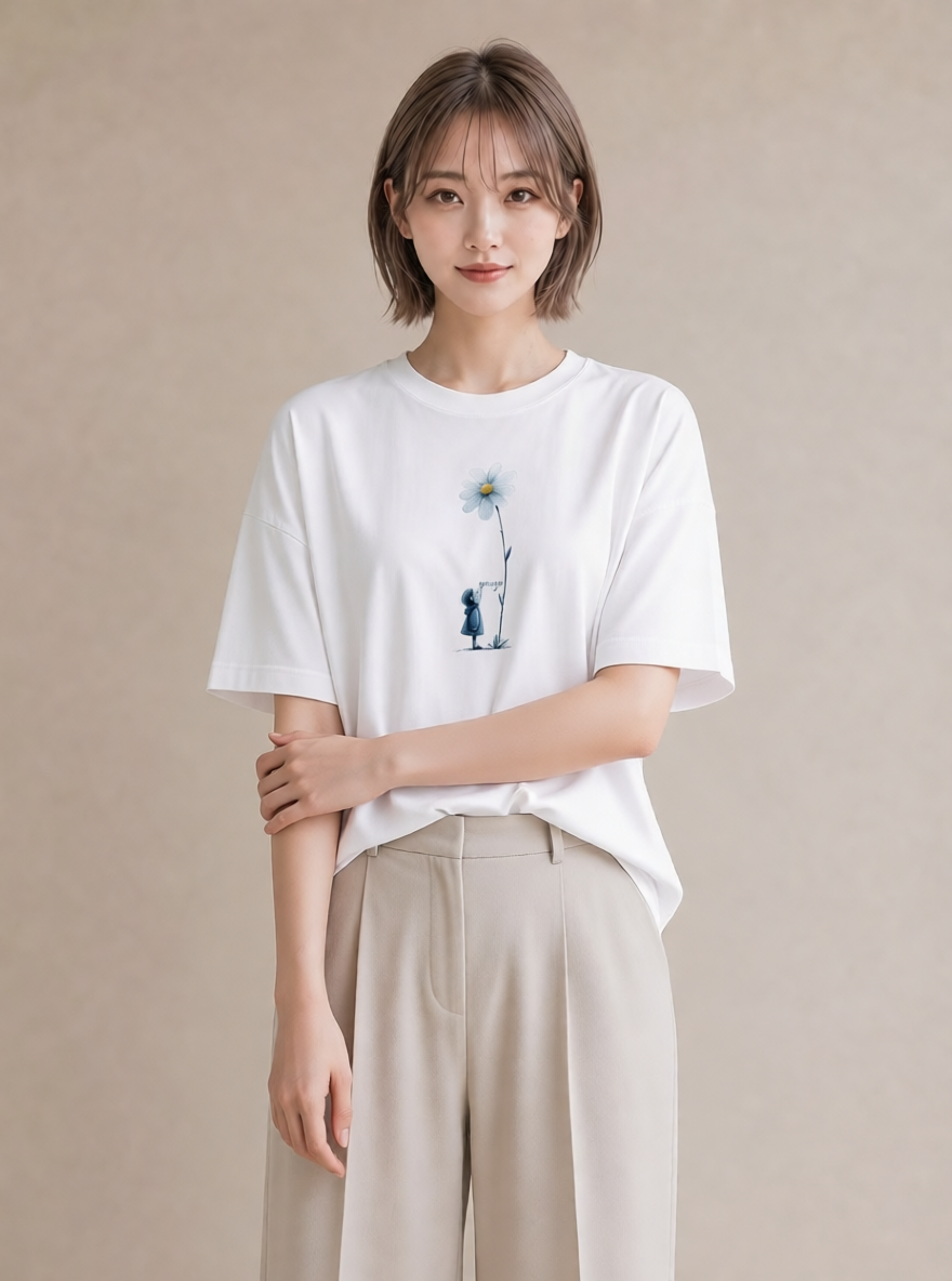 デザインTシャツ レディース デイジー 花 花柄 イラスト こなれ感 女性向けギフト 散歩 白T