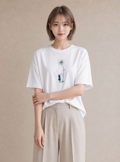 デザインTシャツ レディース デイジー 花 花柄 イラスト こなれ感 女性向けギフト 散歩 白T