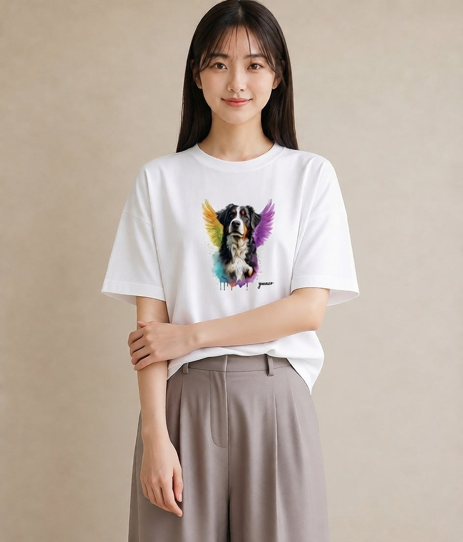 デザインTシャツ レディース バーニーズマウンテンドッグ 犬 いぬ イラスト 上品 姉妹 送別ギフト 白T YMAZO