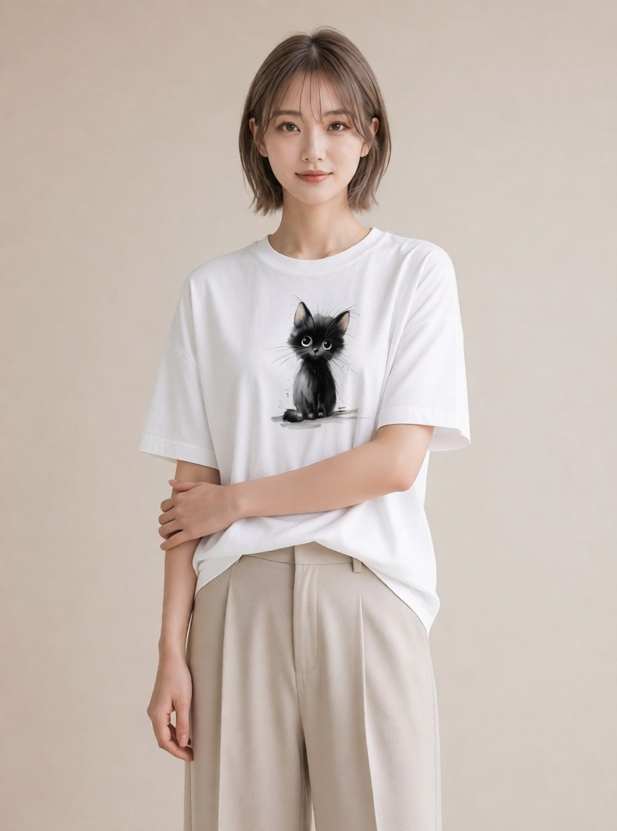 Tシャツ レディース 靴下猫 猫 ねこ イラスト 誕生日プレゼント 綿100 白T YMAZO