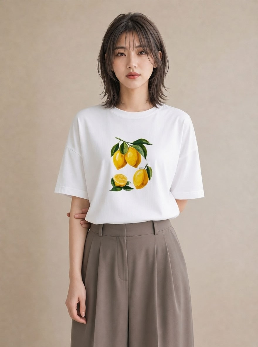 Tシャツ レディース レモン 檸檬 食べ物 フード イラスト 可愛い 帰省 ラフ 白T YMAZO