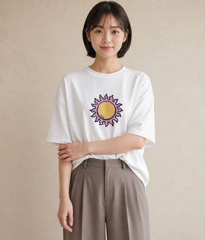 プリントTシャツ レディース 太陽 星空 宇宙 イラスト 可愛い お揃い 親子 白T YMAZO