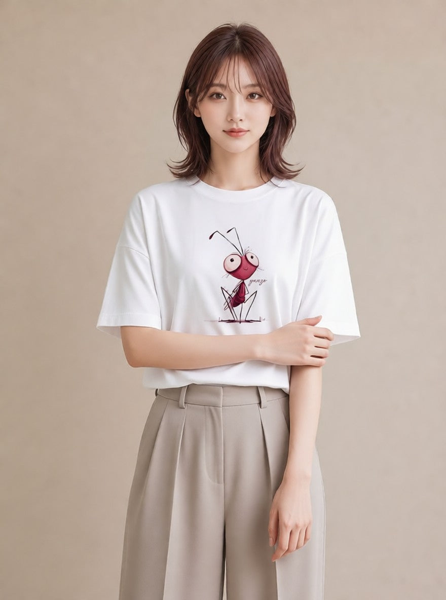 半袖Tシャツ レディース アリ 昆虫 虫 イラスト 可愛い ギフト 母の日 白T YMAZO