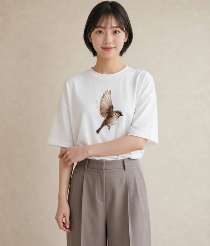 半袖Tシャツ レディース 白文鳥 ペット 動物 イラスト ゆるかわ ギフト 母の日 白T YMAZO