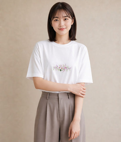 プリントTシャツ レディース 手鏡 アンティーク レトロ ナチュラル イラスト 綿100 デート 白T YMAZO