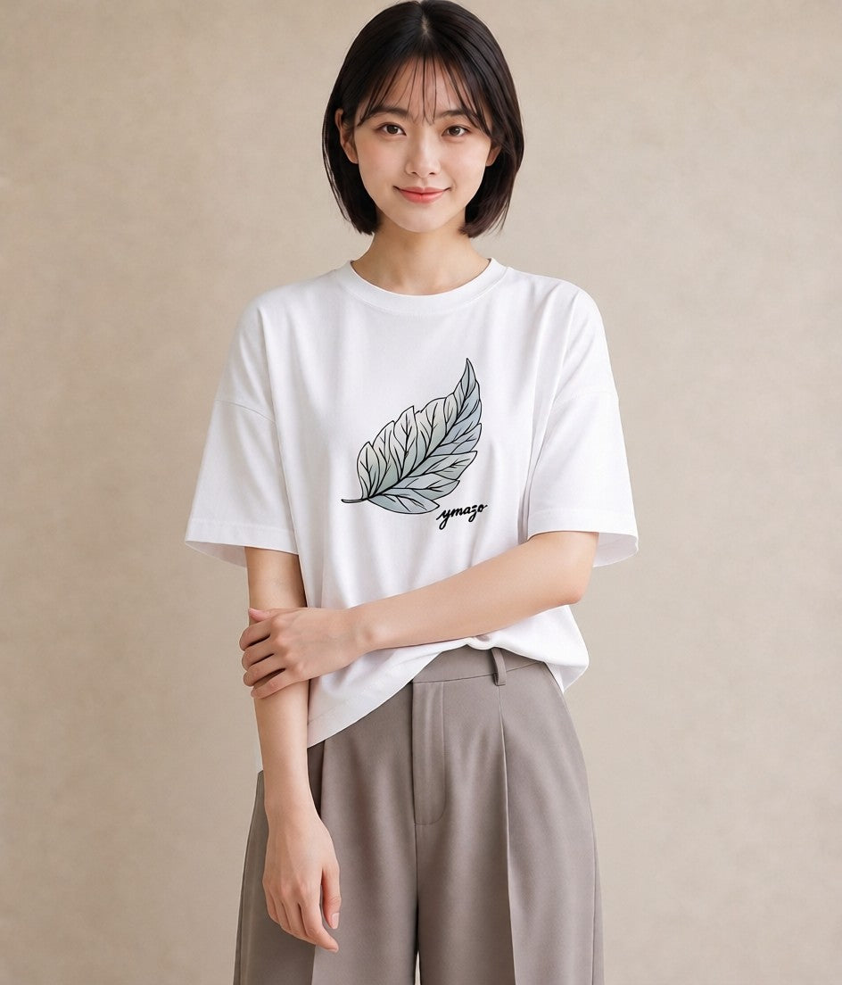 プリントTシャツ レディース 新緑 植物 ボタニカル イラスト ホワイトデー 春服 白T YMAZO