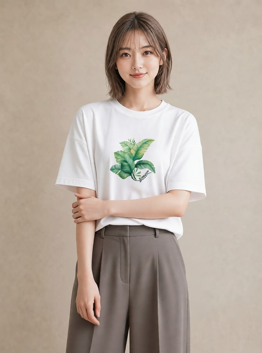 グラフィックTシャツ レディース ボタニカル 植物 イラスト 北欧風 デイリーウェア 休日 白T YMAZO