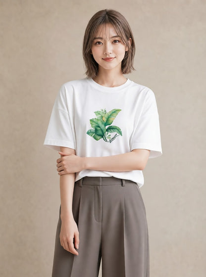 グラフィックTシャツ レディース ボタニカル 植物 イラスト 北欧風 デイリーウェア 休日 白T YMAZO