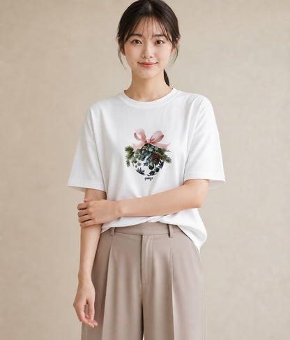 Tシャツ レディース 松ぼっくり 植物 ボタニカル イラスト 韓国風 秋コーデ おしゃれギフト 白T YMAZO