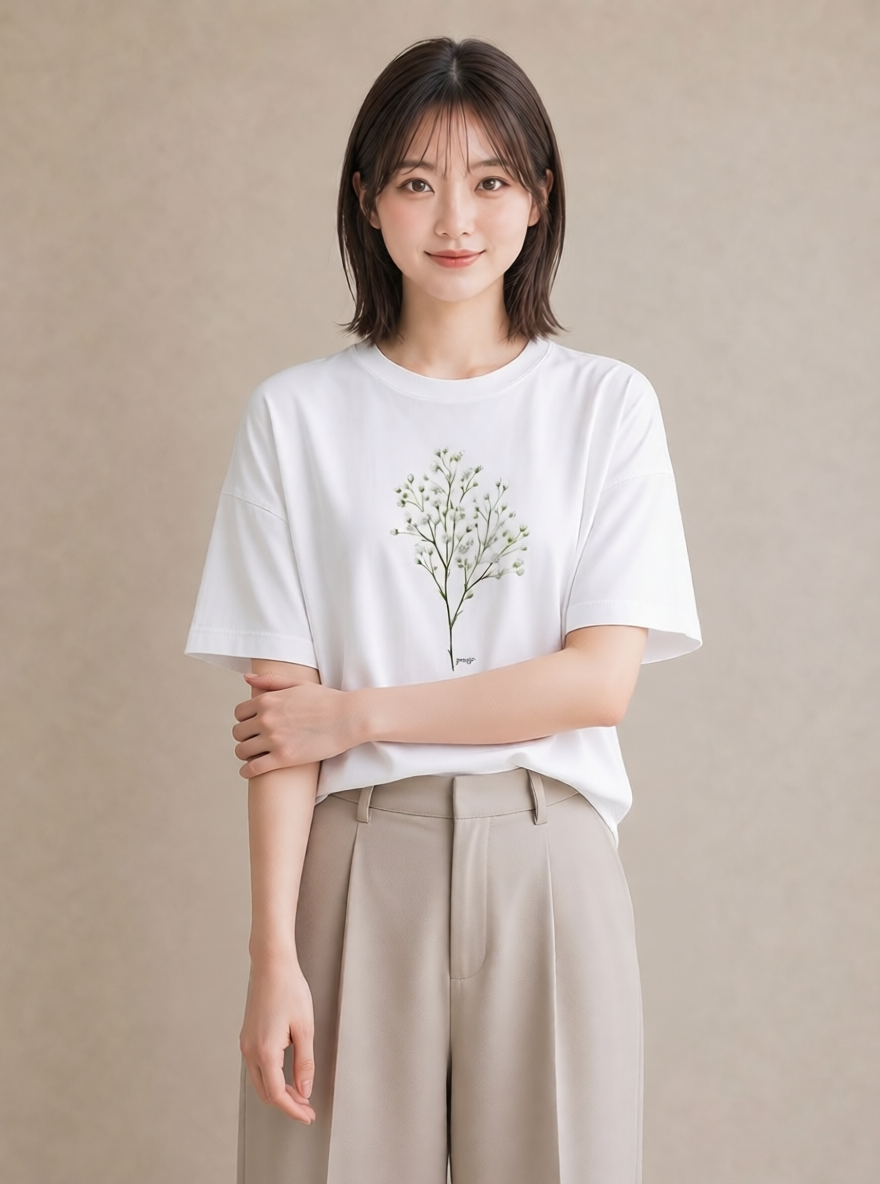 デザインTシャツ レディース カスミソウ かすみ草 花 花柄 イラスト 個性的 カジュアルコーデ 買い物 白T
