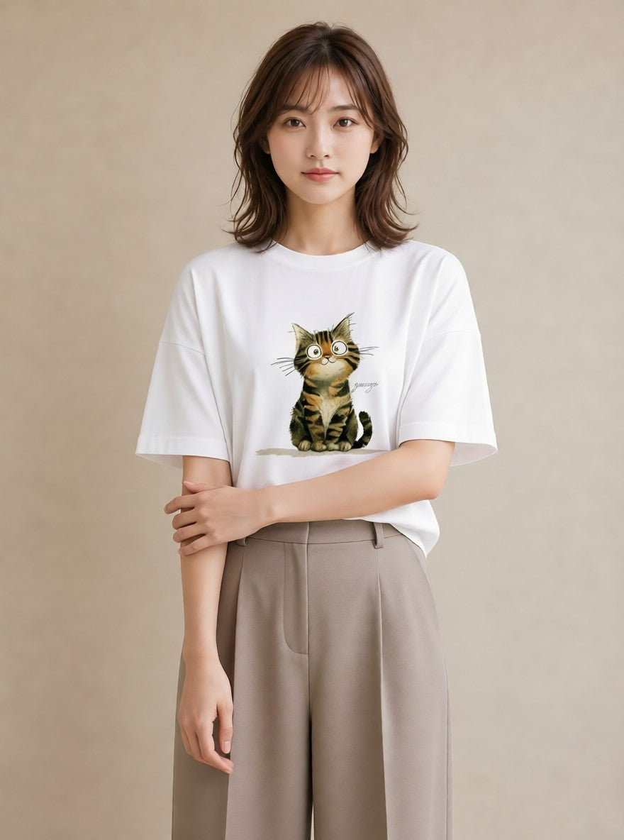 半袖Tシャツ レディース アビシニアン 猫 ねこ イラスト 抜け感 姉妹 送別ギフト 白T YMAZO