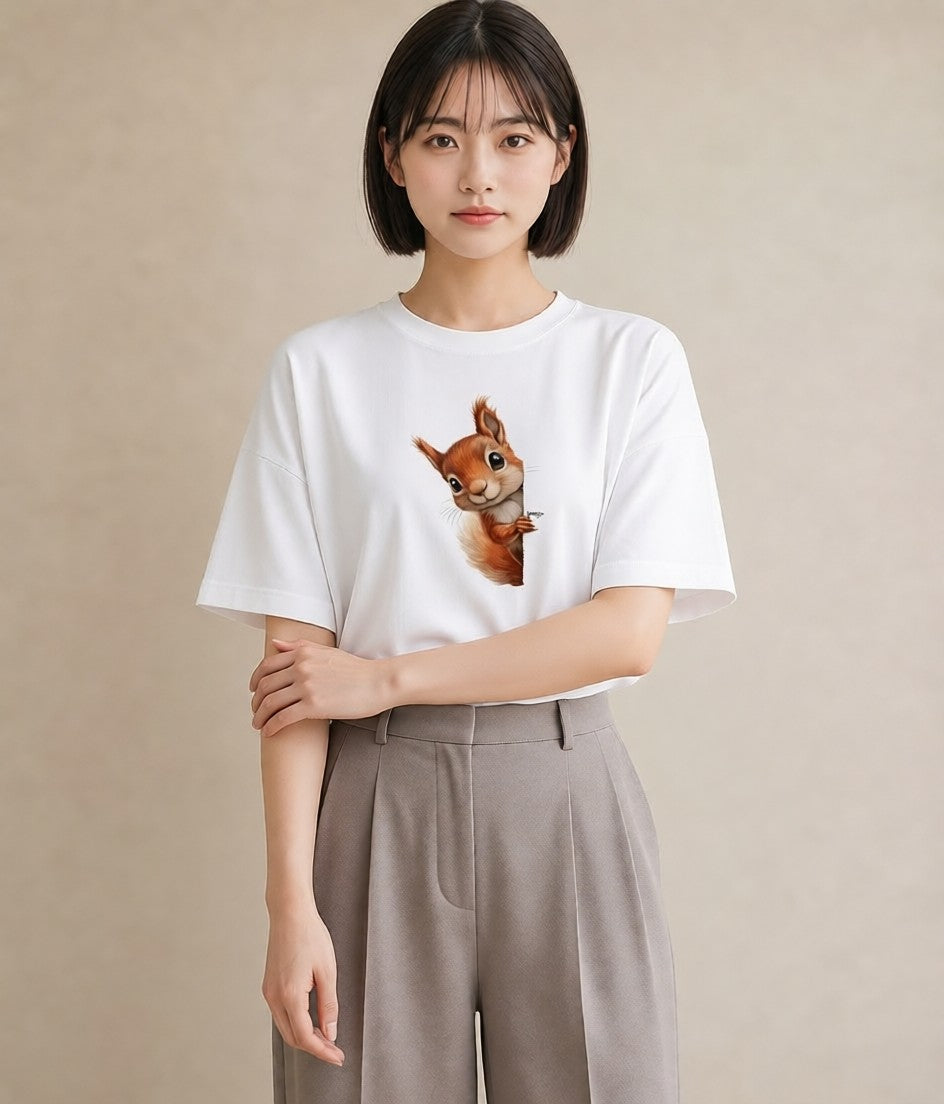 デザインTシャツ レディース シマリス ペット 動物 イラスト 20代 カジュアルコーデ 白T YMAZO