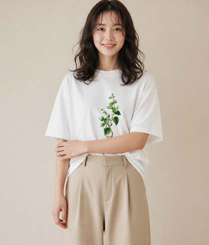 デザインTシャツ レディース 金木犀 花 花柄 イラスト 抜け感 普段着 週末コーデ 白T