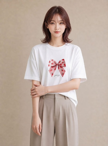 半袖Tシャツ レディース ショートケーキ 食べ物 フード イラスト 普段使い お揃い 親子 白T YMAZO